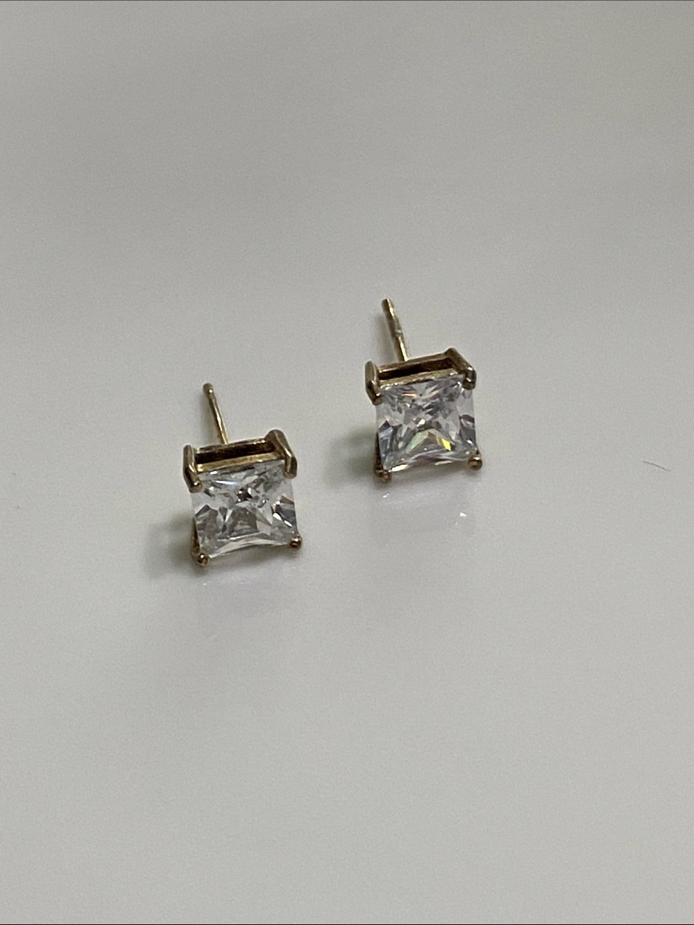 925 Square-Cut CZ Stud Earrings in Gold